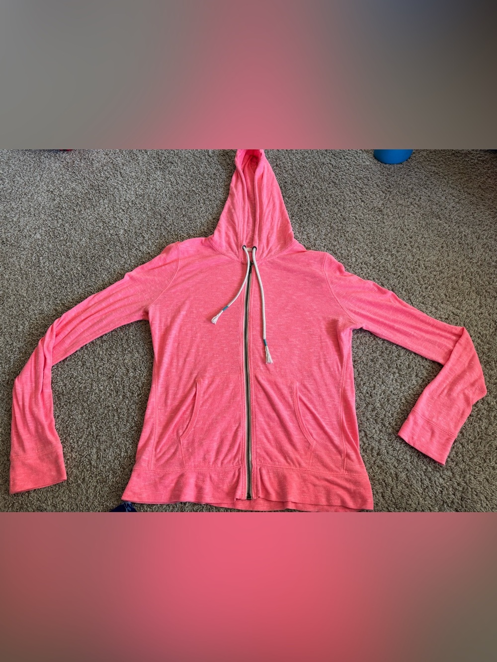 Arizona Jeans Hot Pink Zip Up Jacket Hooded Women’s Size Large Thin Lightweight